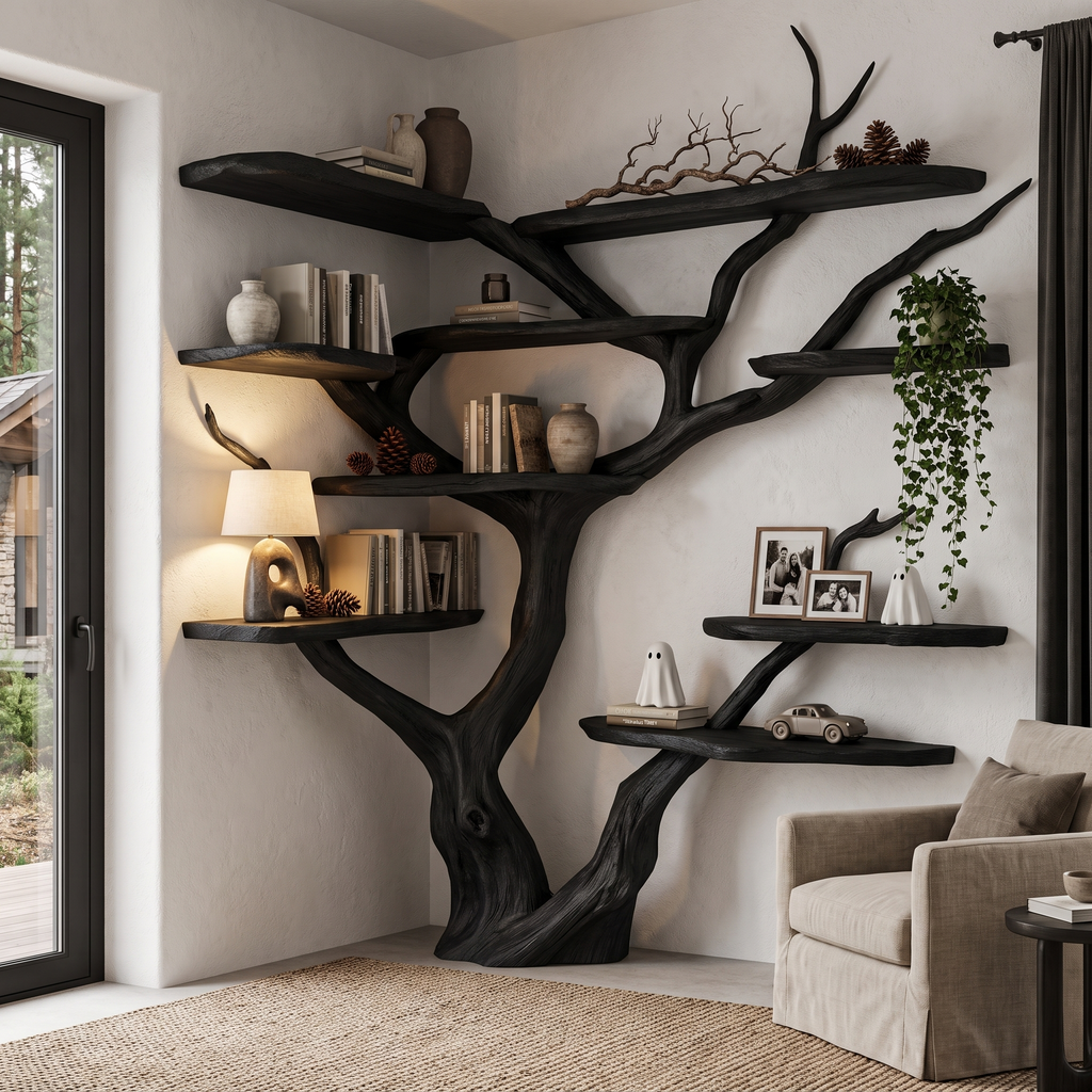 Contemporary Tree Bookshelf With Corner Branch Design For Home Office