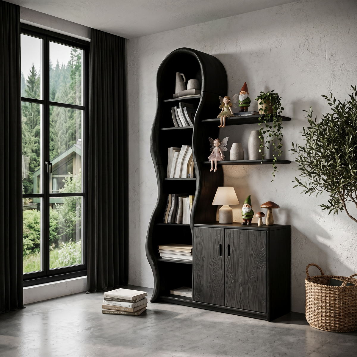 Contemporary Wooden Display Cabinet With Sculptural Branch Frame For Living Room