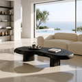 Modern Solid Wood Coffee Table With Sculptural Slab Top For Living Room