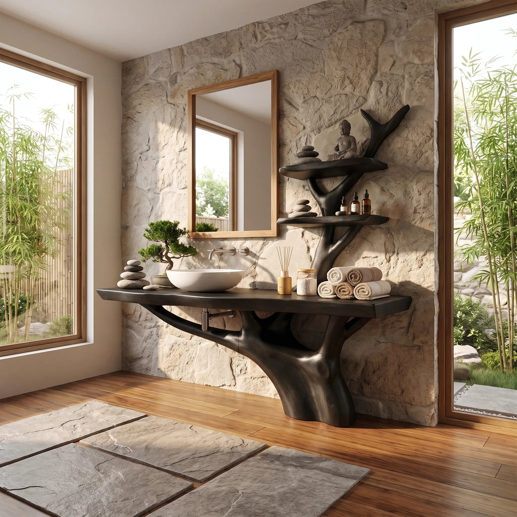 Organic Bathroom Vanity With Sink Wooden Bathroom Vanity Modern Bathroom Vanity Integrated Side Shelves For Primary Bath