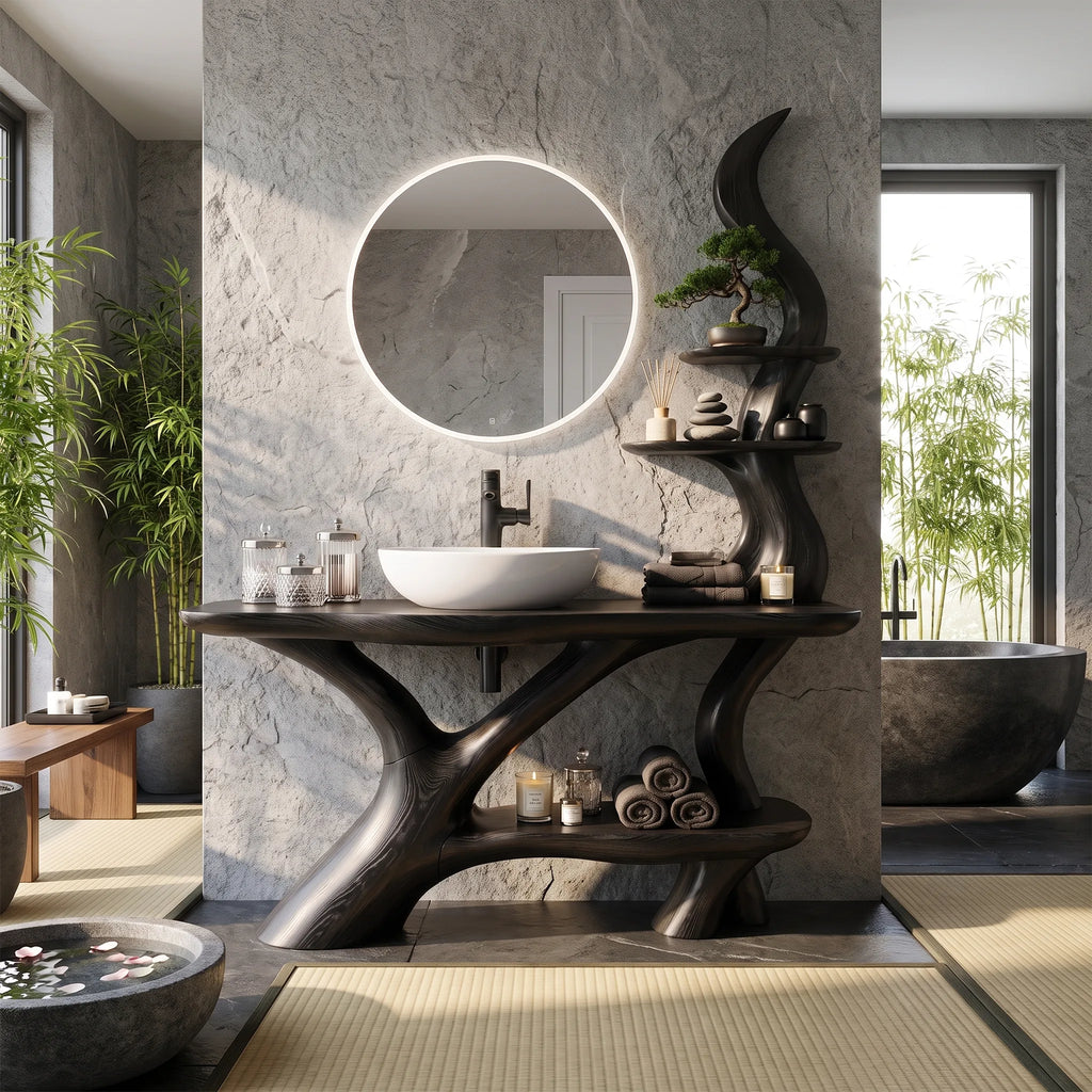 Calm Bathroom Vanity Bathroom Vanity With Sink Modern Bathroom Vanity Extended Side Shelves For Primary Bathroom