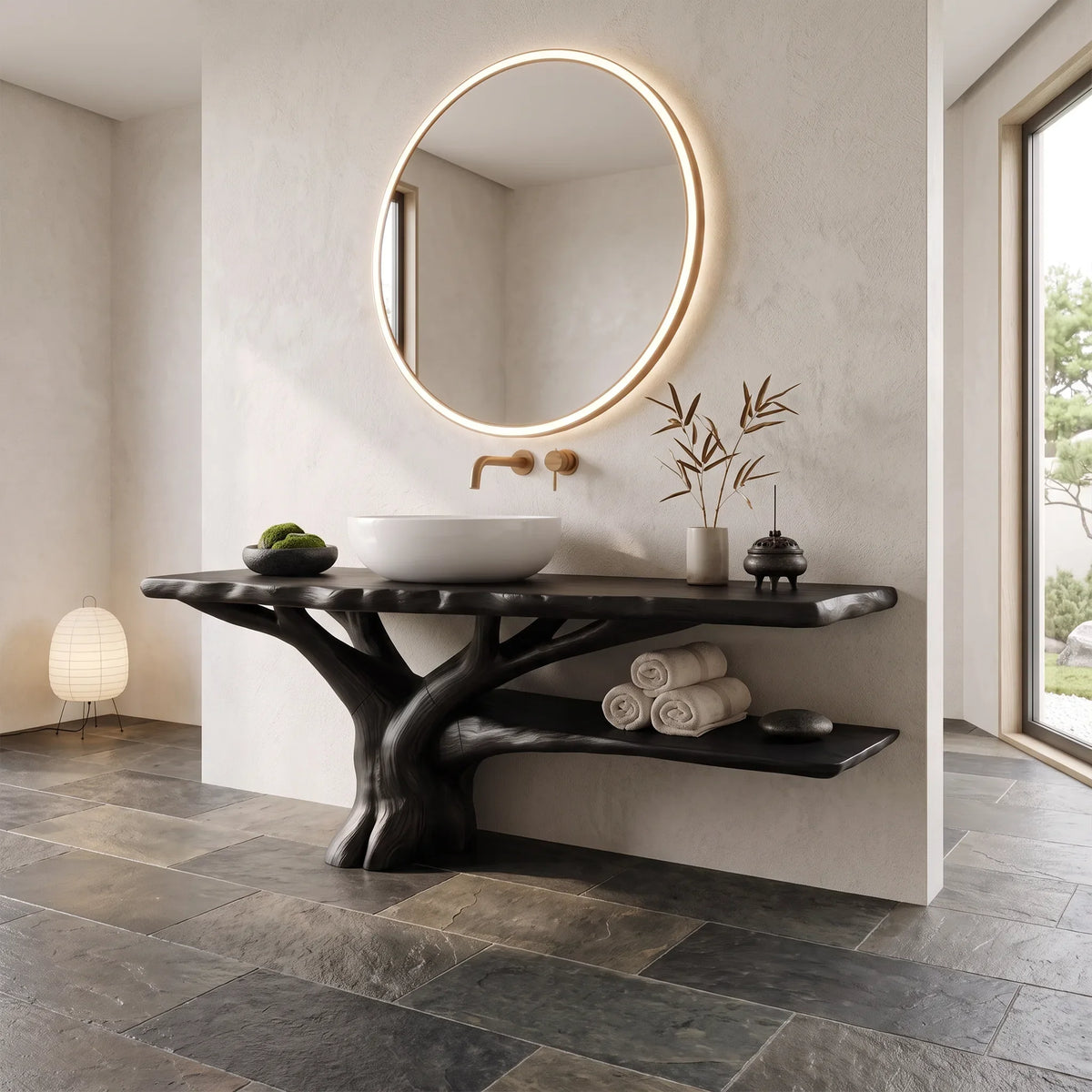 Sculptural Bathroom Vanity Bathroom Vanity With Sink Modern Bathroom Vanity Open Basket Storage For Primary Bathroom