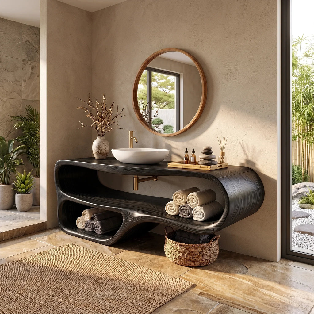 Flowing Floating Bathroom Vanity Bathroom Vanity With Sink Modern Bathroom Vanity Tiered Open Shelves For Primary Bathro