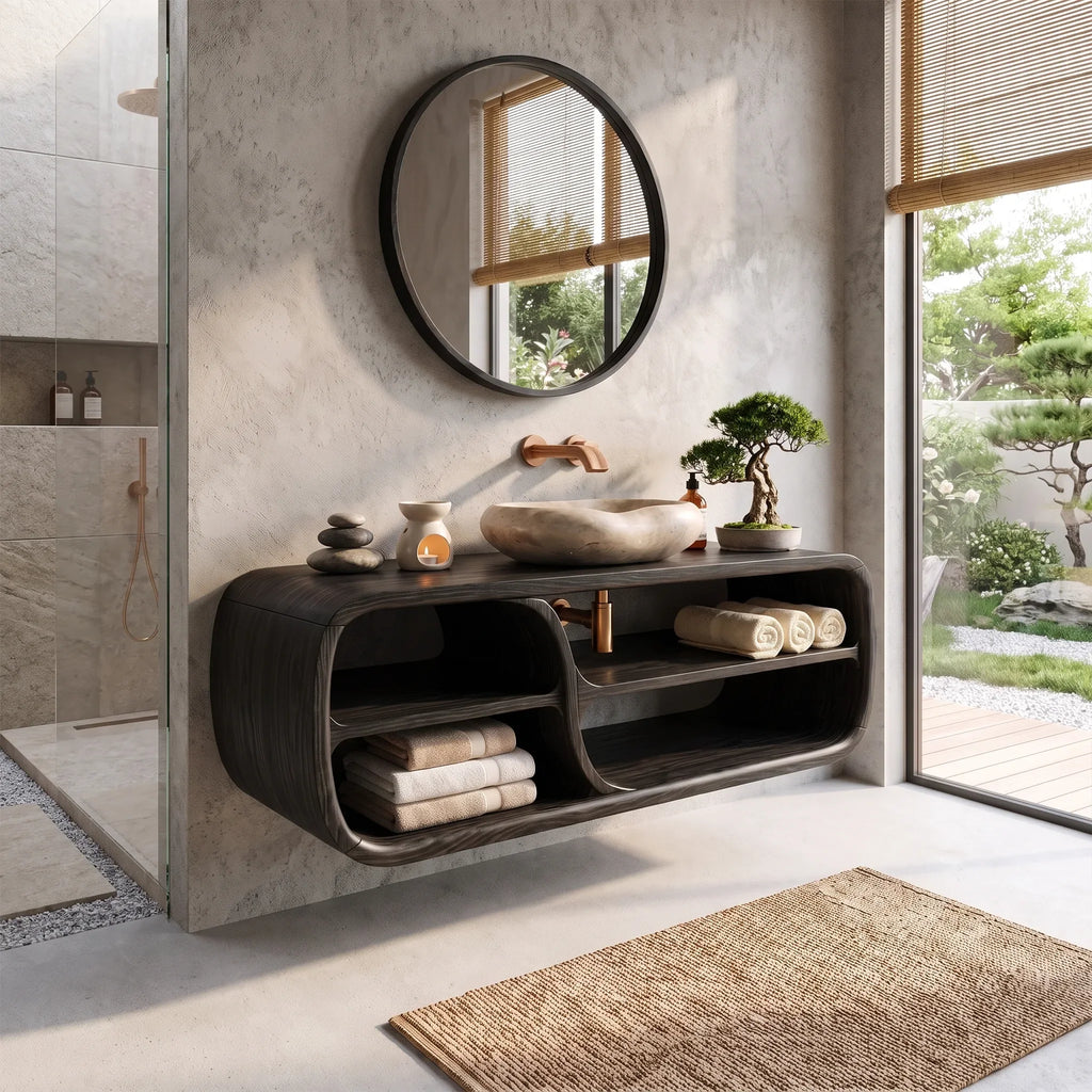 Sleek Floating Bathroom Vanity Bathroom Vanity With Sink Modern Bathroom Vanity Rounded Open Storage For Primary Bathroo