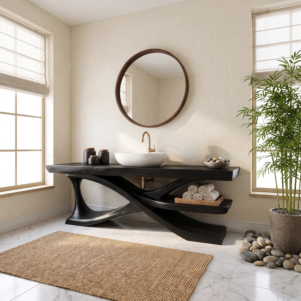 Minimal Modern Bathroom Vanity Bathroom Vanity With Sink Wooden Bathroom Vanity Extended Open Shelf For Contemporary Bat