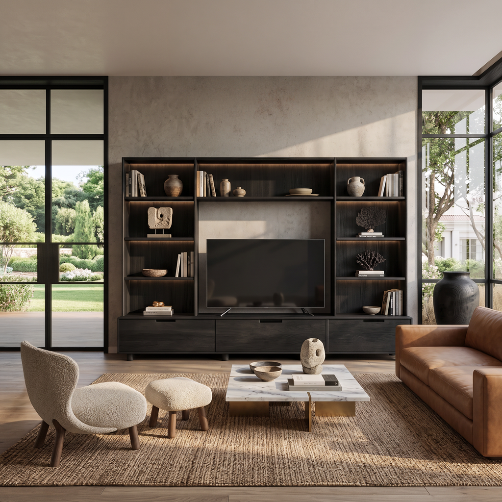 Large Entertainment Center With LED Lighting For Living Room