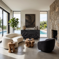 Modern Wood Sideboard With Mountain Relief For Home Interior