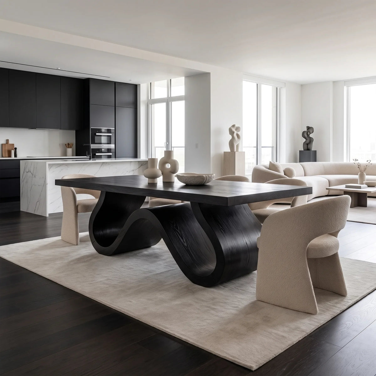 Sculptural Modern Dining Table Rectangle Dining Room Table For Living Room