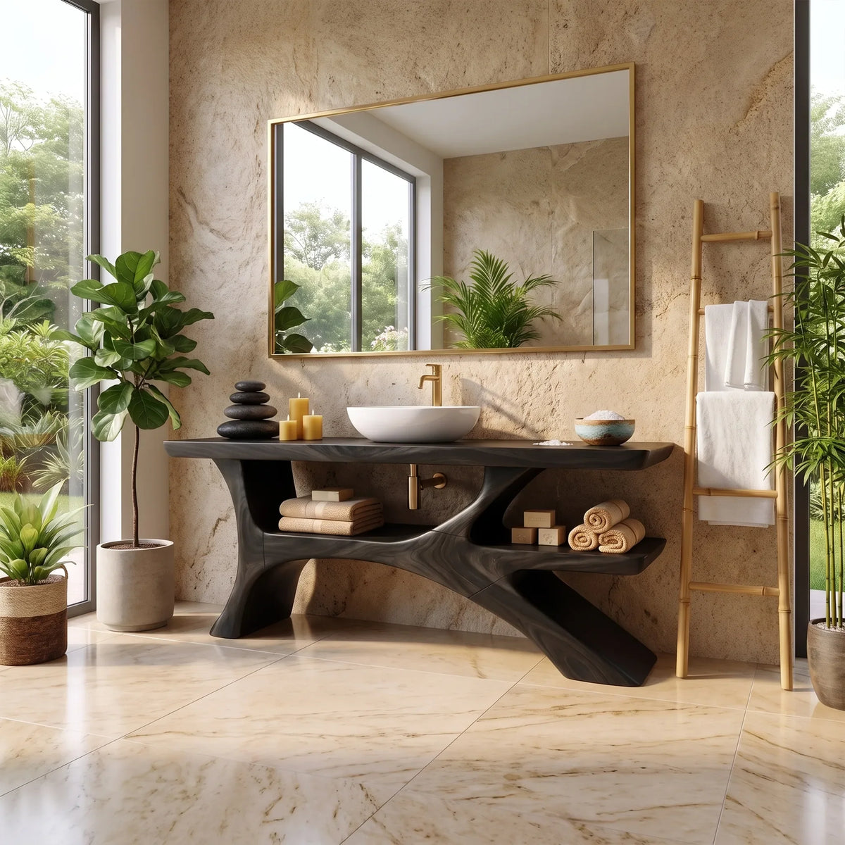 Airy Bathroom Vanity With Sink Modern Bathroom Vanity Wooden Bathroom Vanity Asymmetrical Open Shelf For Luxury Bathroom