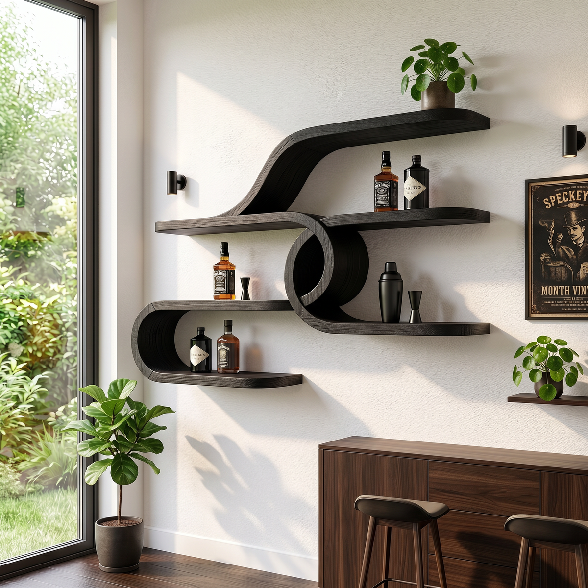Mid Century Floating Bar Shelves For Home Bar