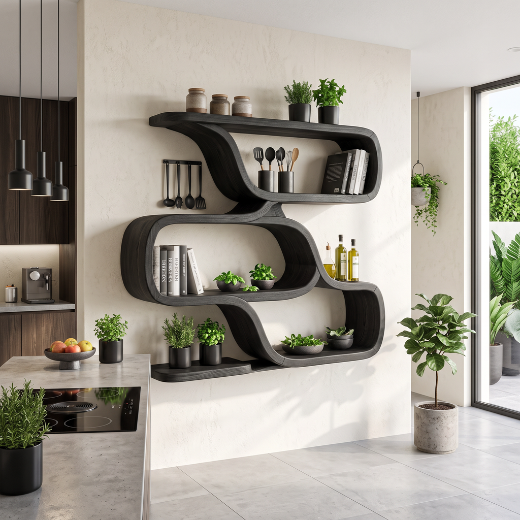 Farmhouse Curved Wood Shelves For Entryway