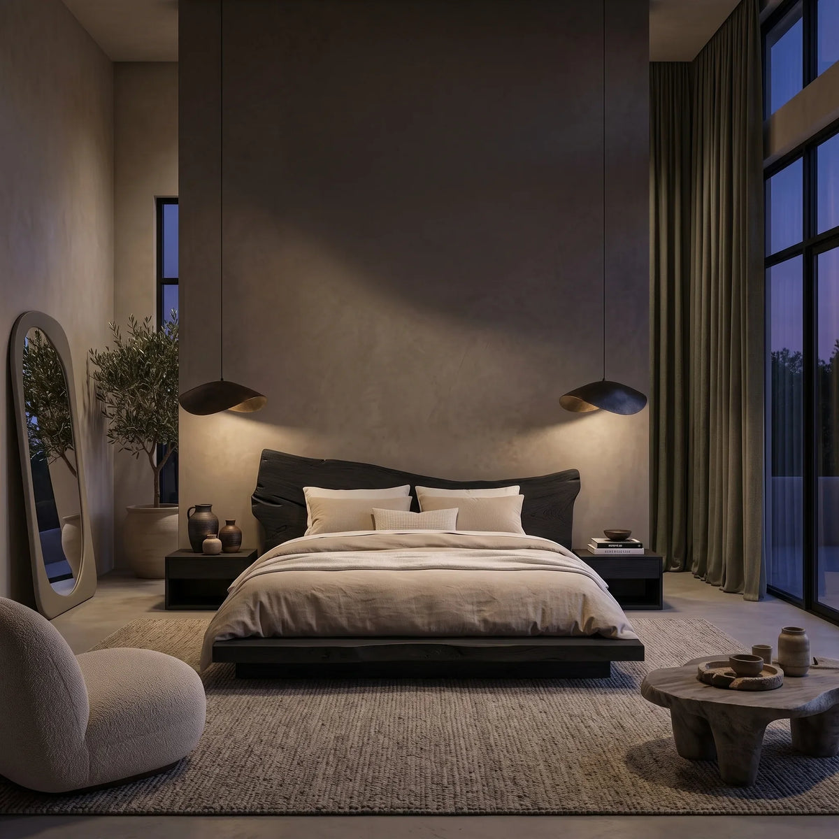 Modern Bed Frame Organic Sculptural Headboard For Contemporary Bedroom