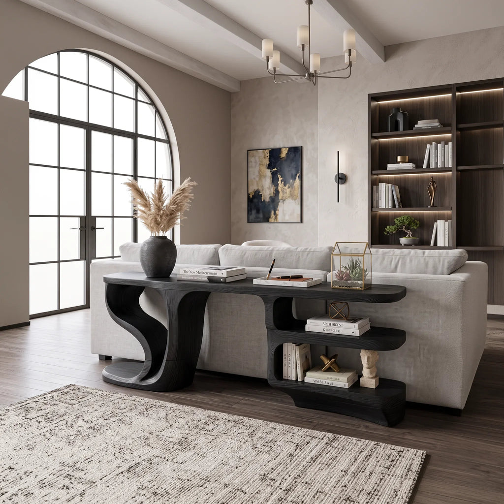 Minimalist Curved Console Cabinet For Modern Entryway