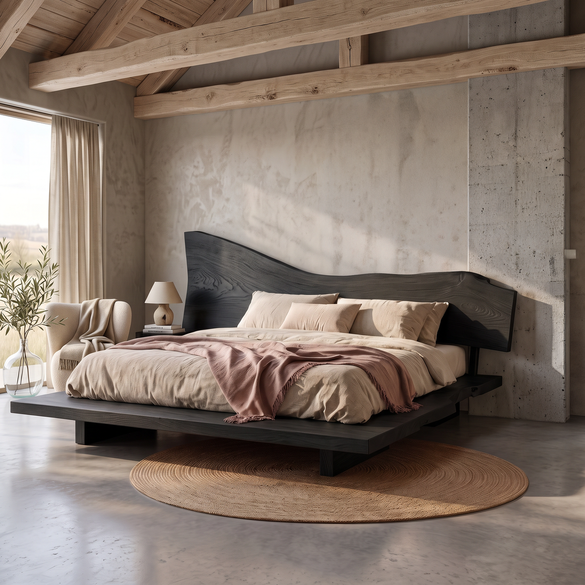 Sculptural Live Edge Bed Frame And Headboard For Master Bedroom