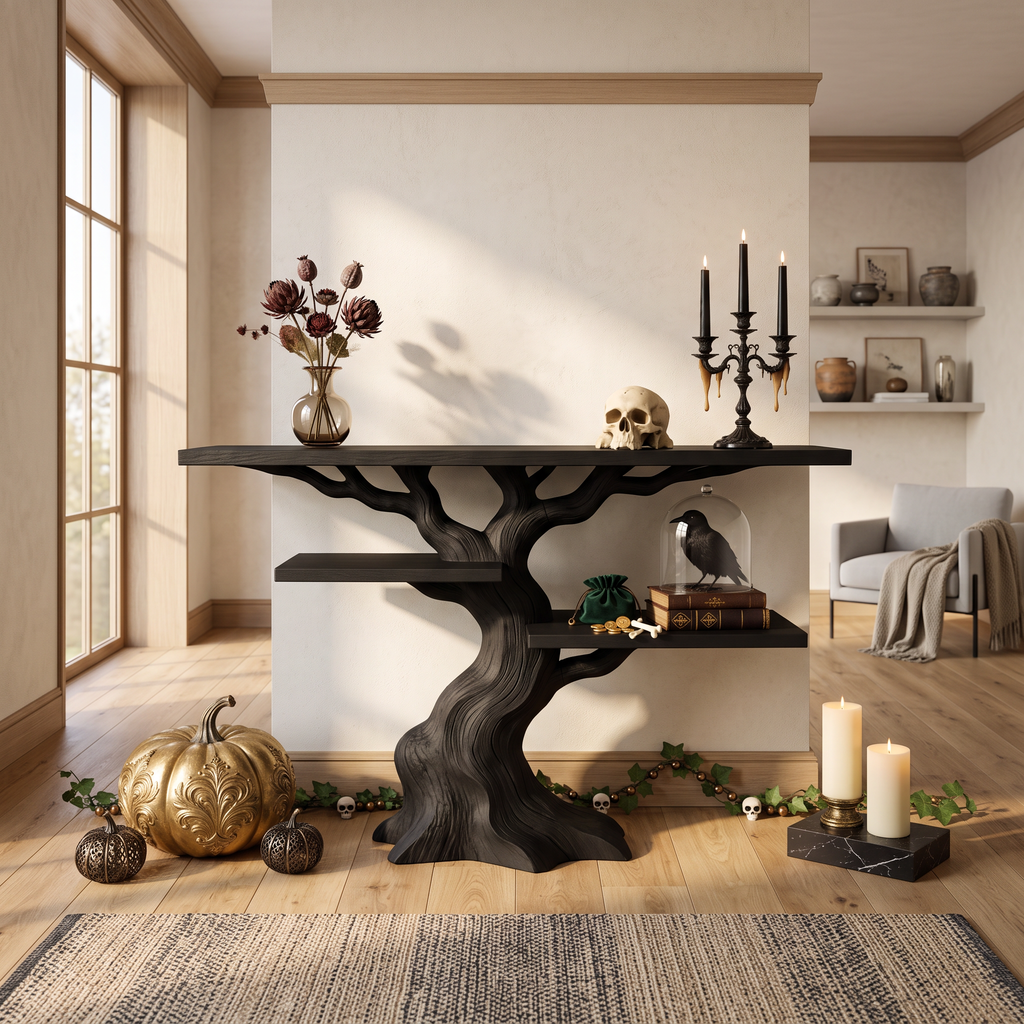 Organic Twisted Tree Sofa Table For Witchy Halloween Interior