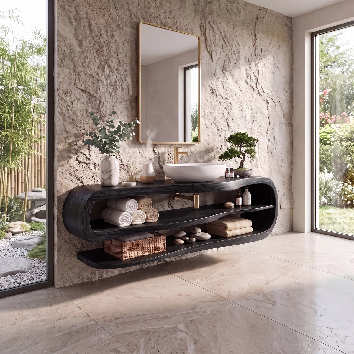 Peaceful Floating Bathroom Vanity Bathroom Vanity With Sink Modern Bathroom Vanity Long Double Shelf For Spa Bathroom