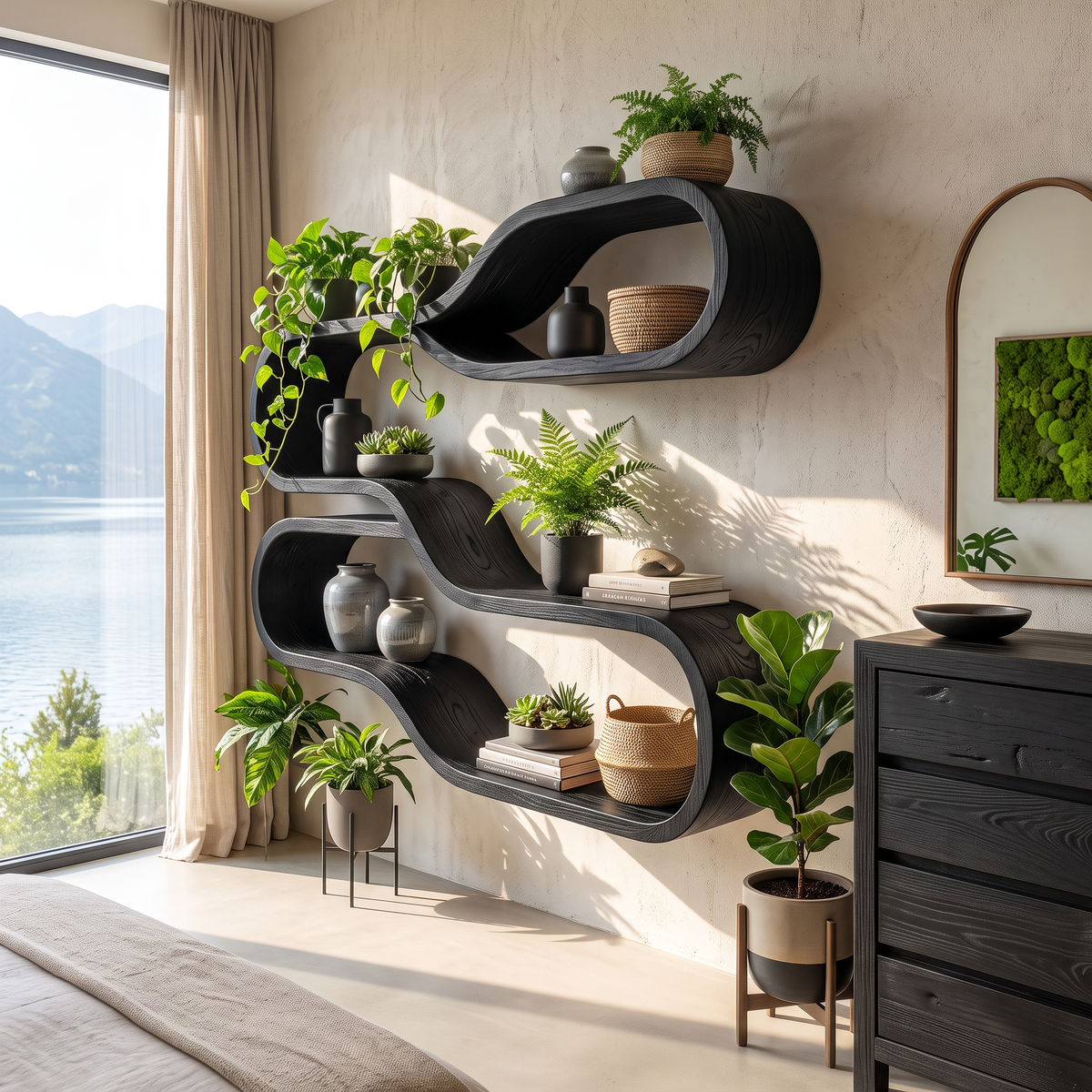 Japandi Wooden Wall Mounted Shelves For Bathroom