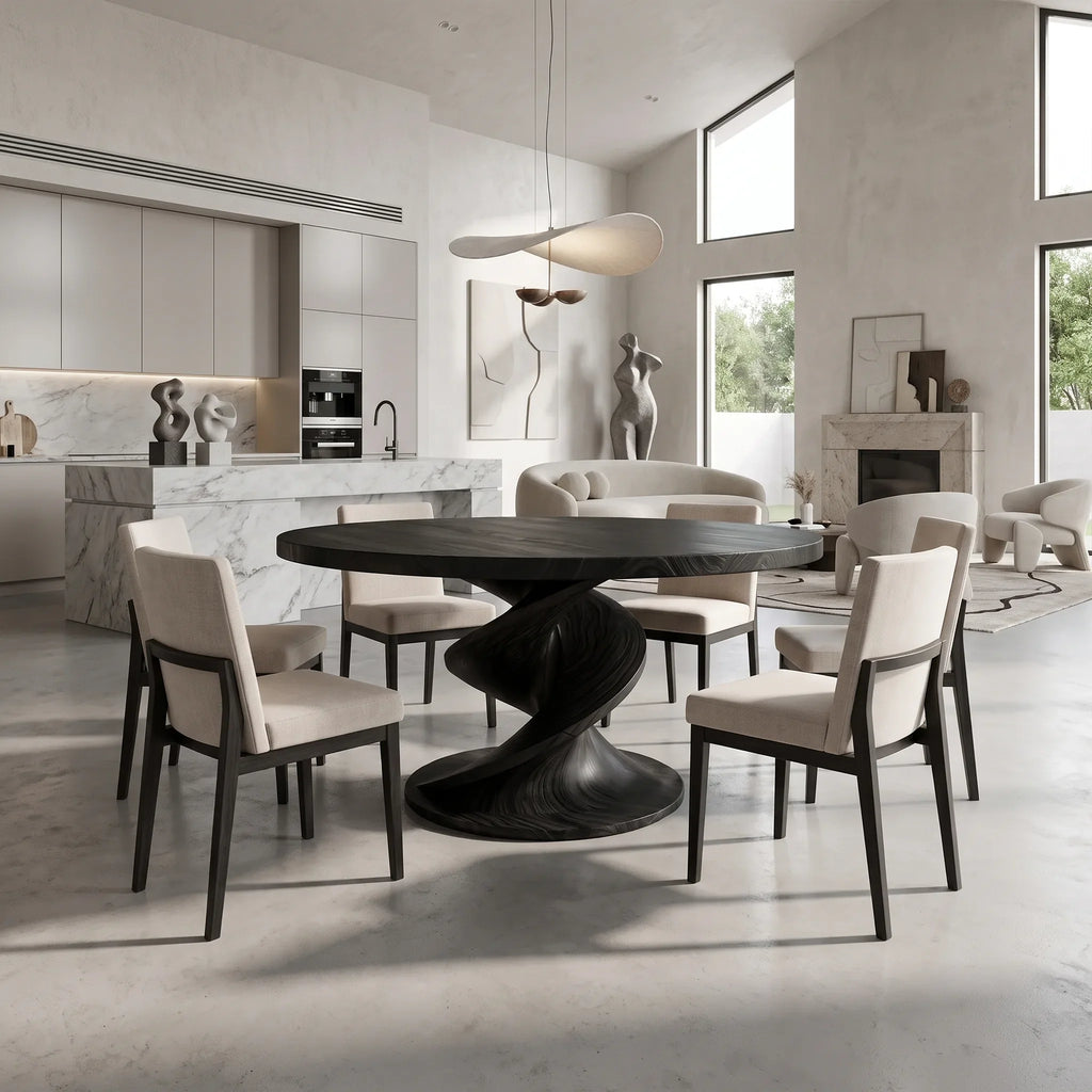Relaxed Round Dining Table Wooden Dining Table Dining Room Table Spiral Base For Dining Room