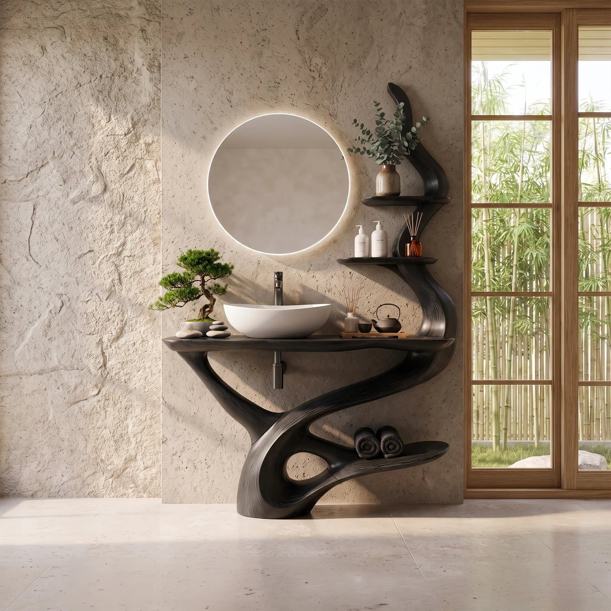 Graceful Bathroom Vanity Bathroom Vanity With Sink Freestanding Bathroom Vanity Sculptural Open Shelf For Modern Bathroo