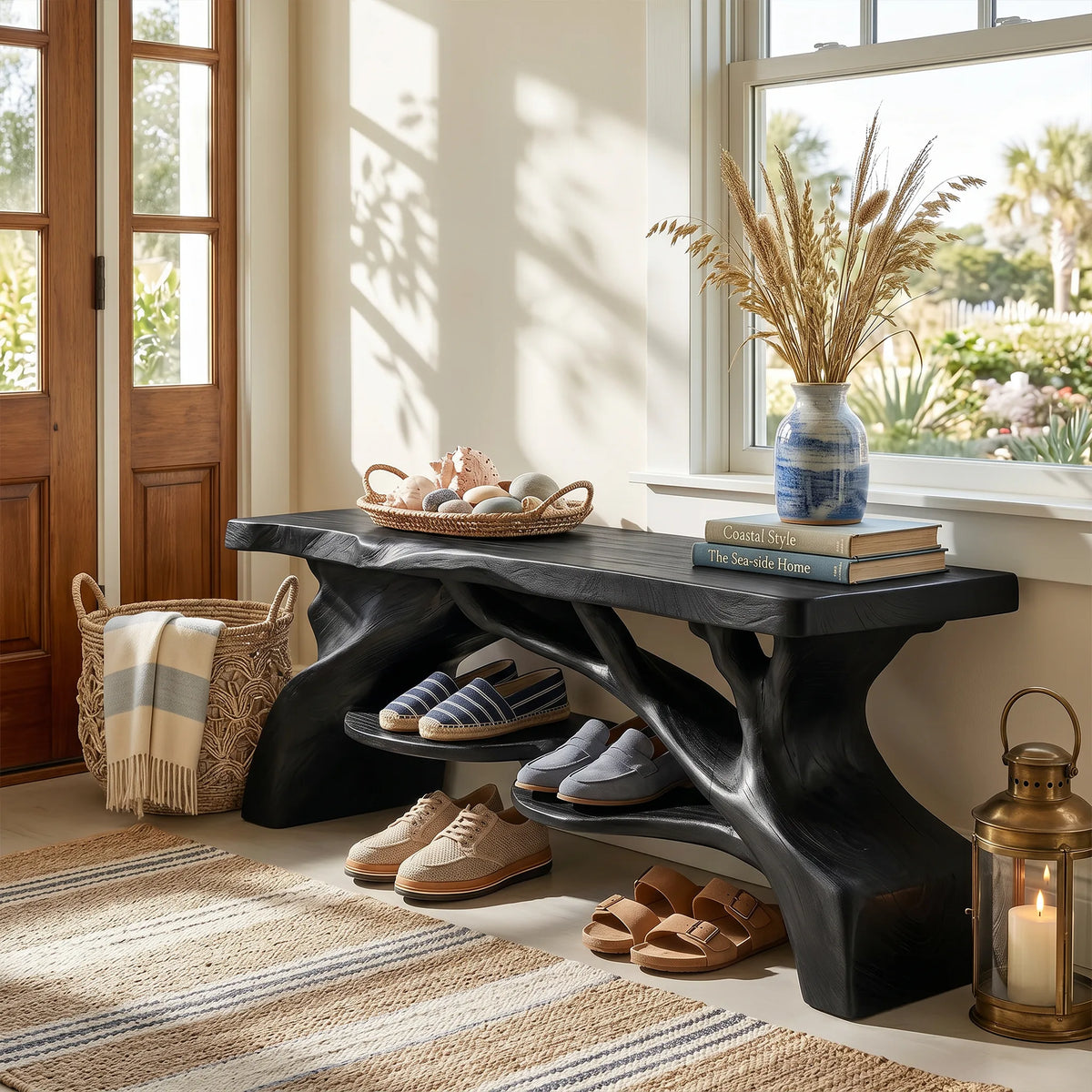 Industrial Shoe Bench Storage For Loft Entryway Hallway Placement