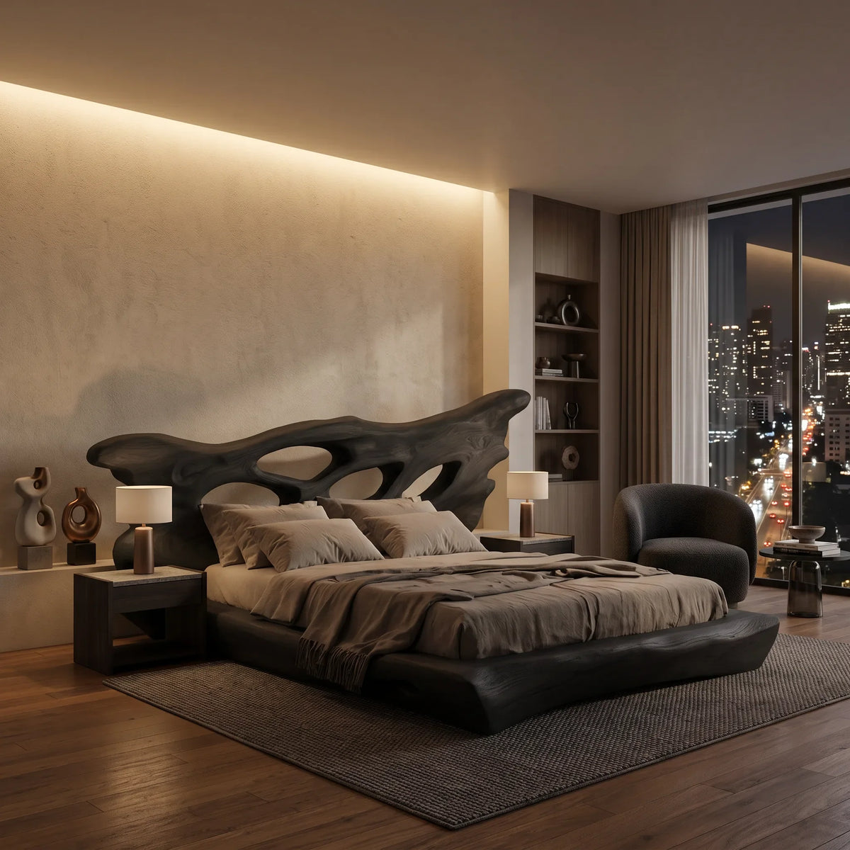 Modern Bed Frame Cutout Headboard For Luxury Master Bedroom