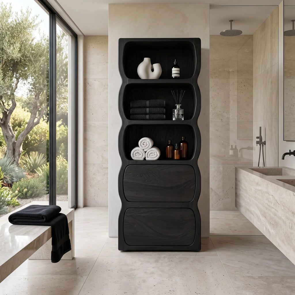 Sculptural Wavy Bathroom Cabinet With Storage Drawers For Bathroom