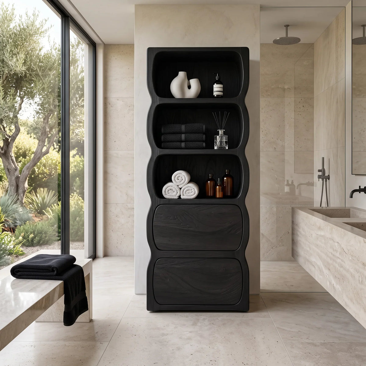 Sculptural Wavy Bathroom Cabinet With Storage Drawers For Bathroom
