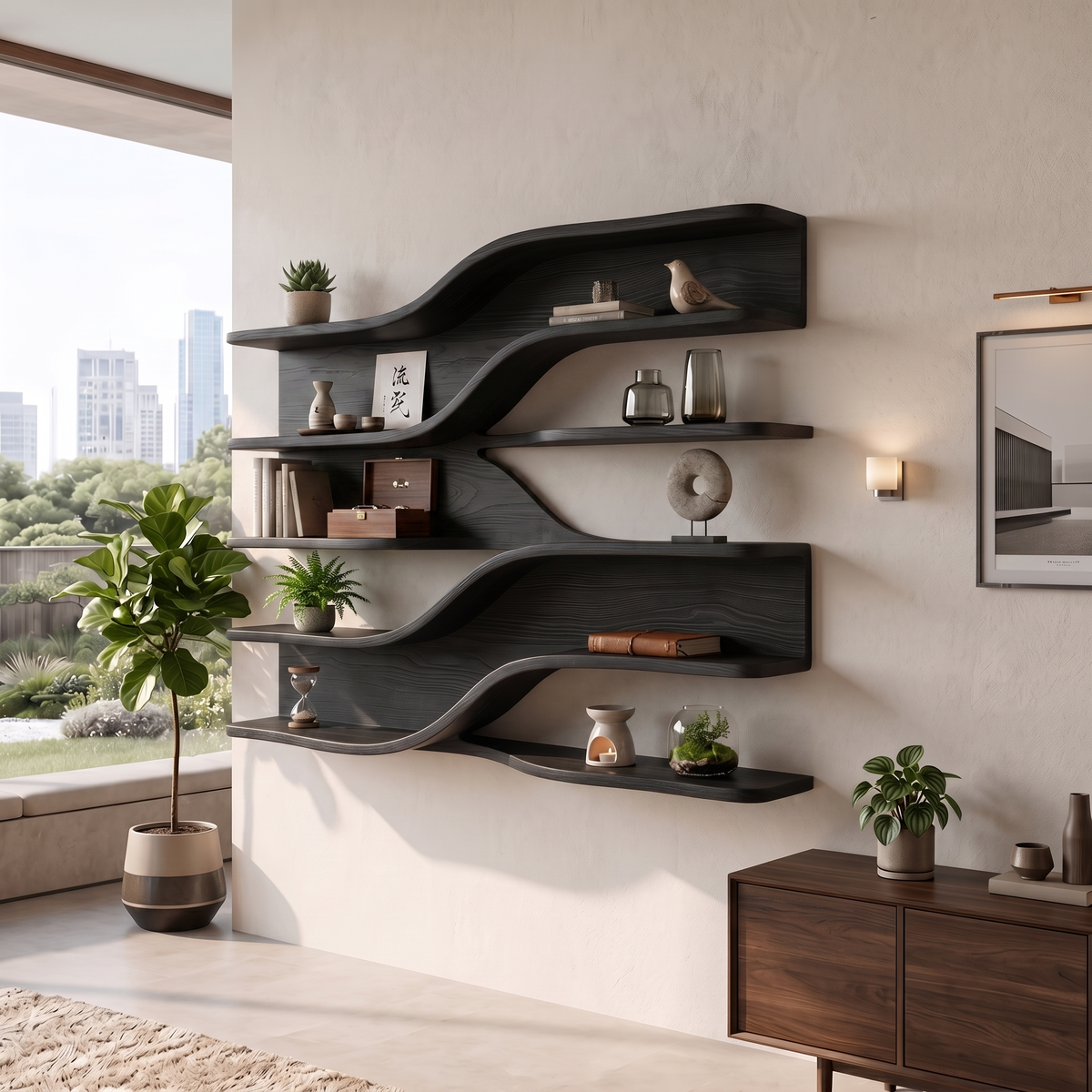 Modern Wooden Wall Mounted Bar Shelves For Dining Room