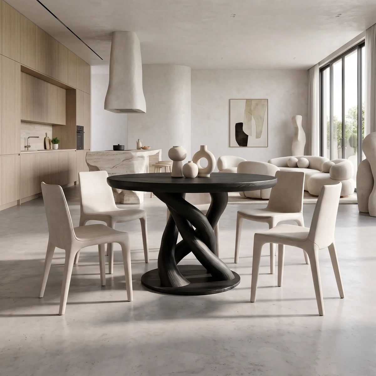 Airy Round Dining Table Dining Room Table Intertwined Base For Kitchen Dining Area