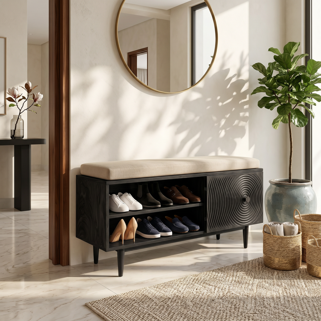 Mid Century Shoe Storage Cabinet For Hallway Living Placement