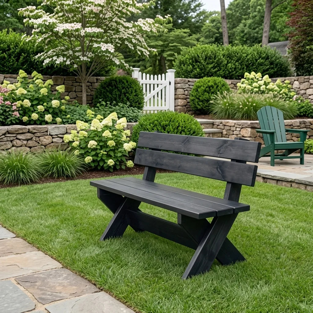 Modern Wooden Bench With X-shaped Legs For Garden