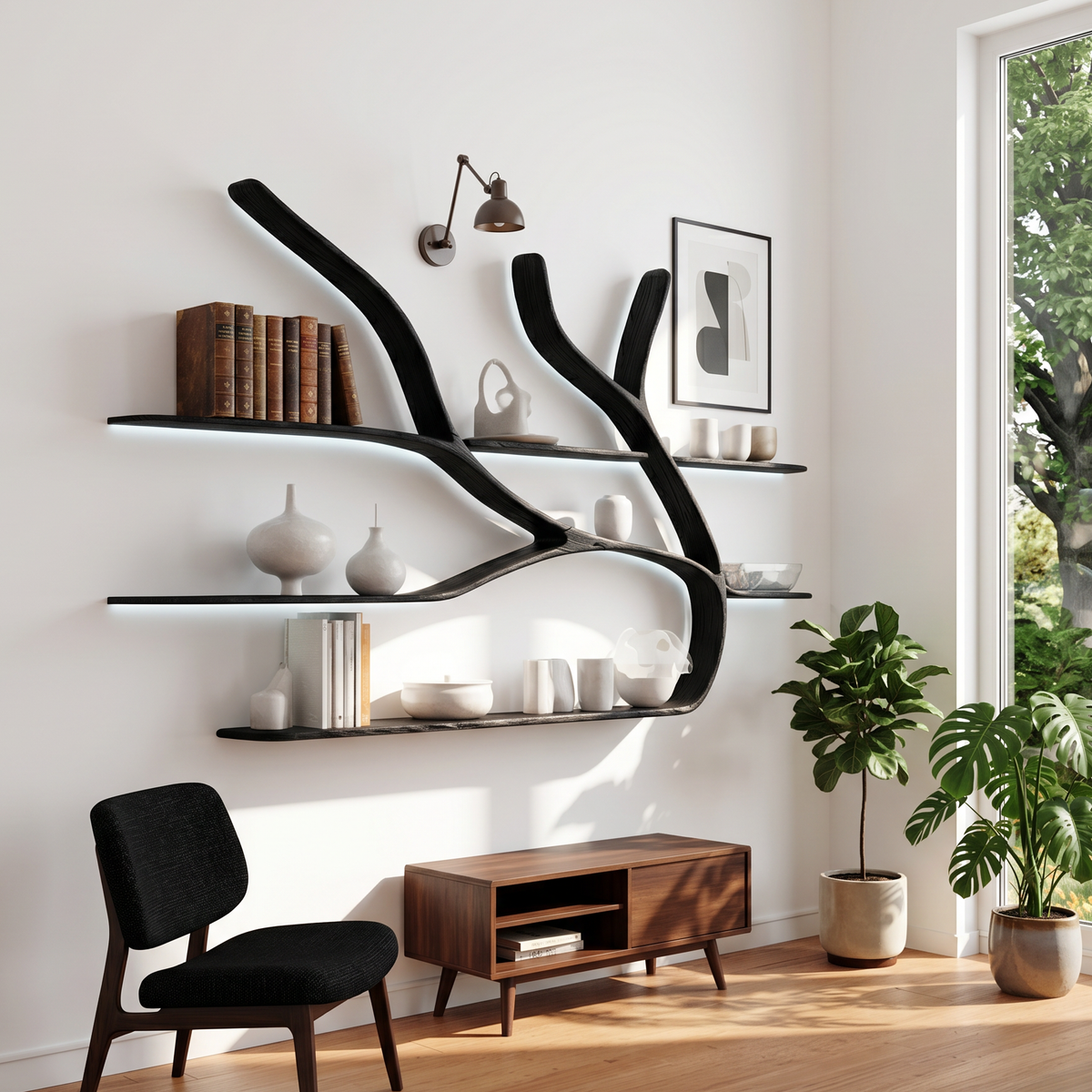 Minimalist Tree Branch Floating Bookshelf For Living Room
