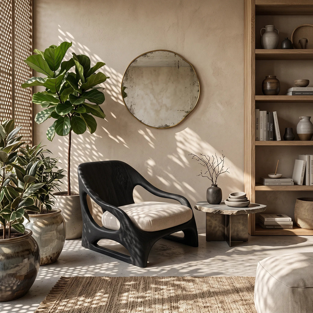 Modern Lounge Chair With Sculptural Triangular Frame For Designer Living
