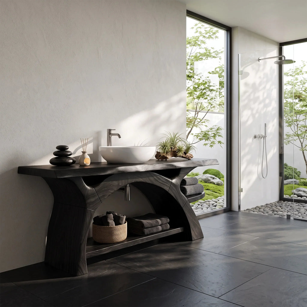Serene Wooden Bathroom Vanity Bathroom Vanity With Sink Modern Bathroom Vanity Open Storage For Primary Bathroom