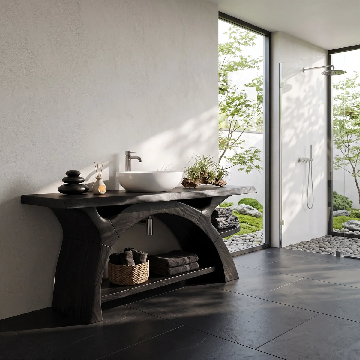 Serene Wooden Bathroom Vanity Bathroom Vanity With Sink Modern Bathroom Vanity Open Storage For Primary Bathroom
