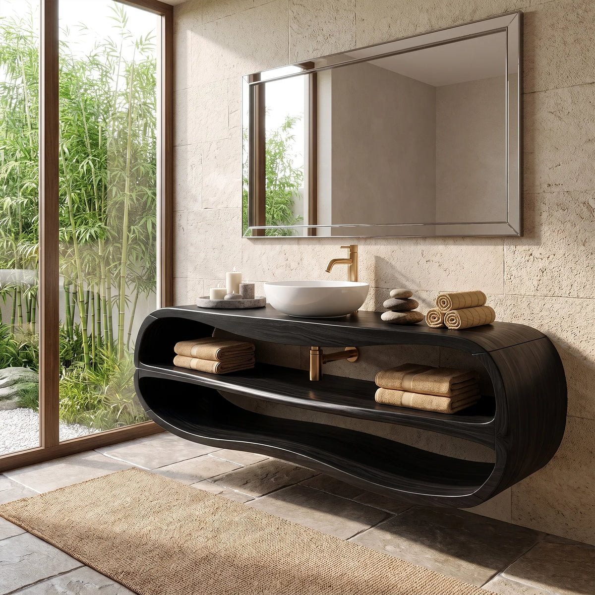 Contemporary Bathroom Vanity Bathroom Vanity With Sink Floating Bathroom Vanity Rounded Open Storage For Modern Bathroom