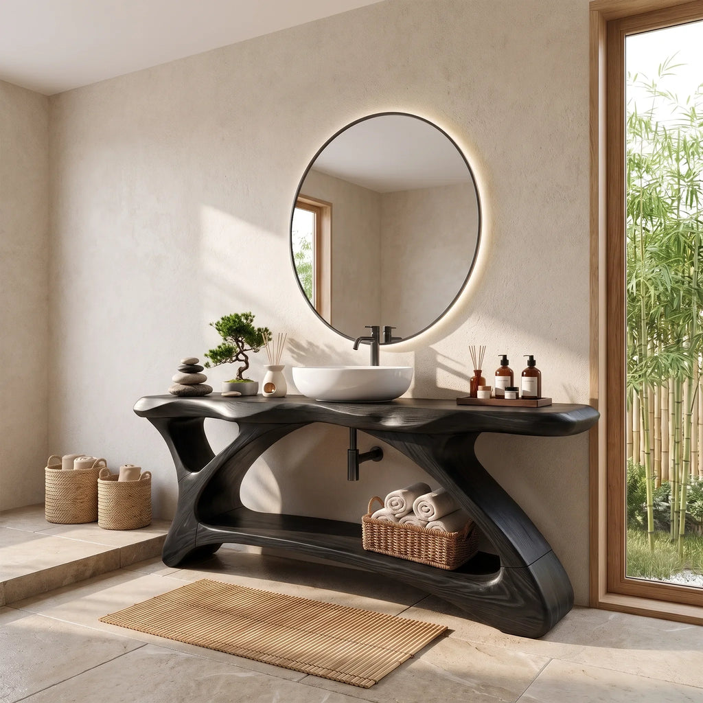 Organic Bathroom Vanity Bathroom Vanity With Sink Freestanding Bathroom Vanity Curved Lower Shelf For Resort Bathroom