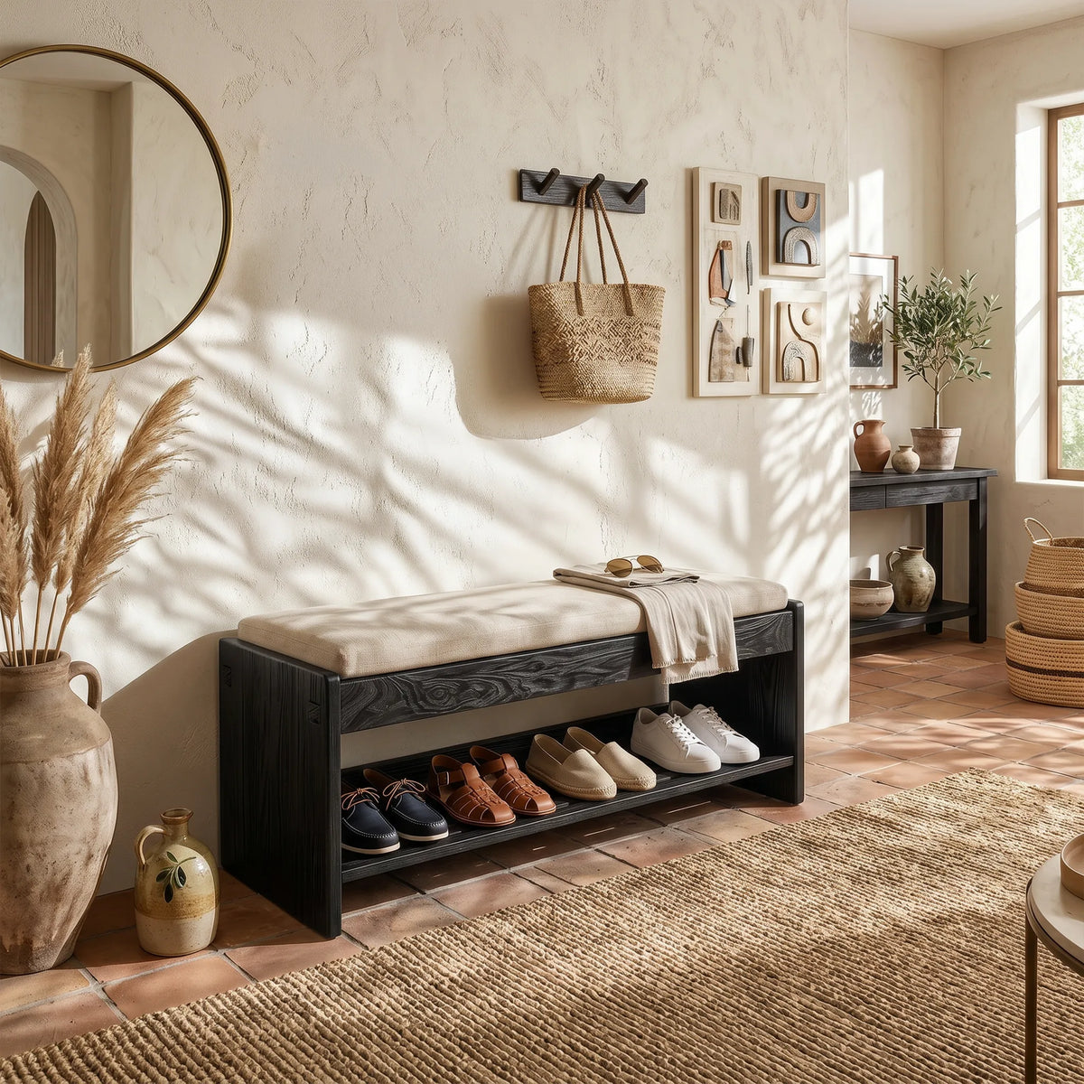 Modern Shoe Bench Rack For Apartment Hallway Display Corner
