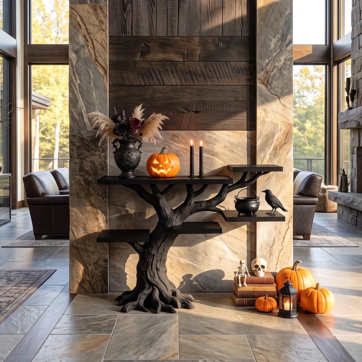 Minimalist Twisted Tree Accent Table For Witchy Halloween Vibes