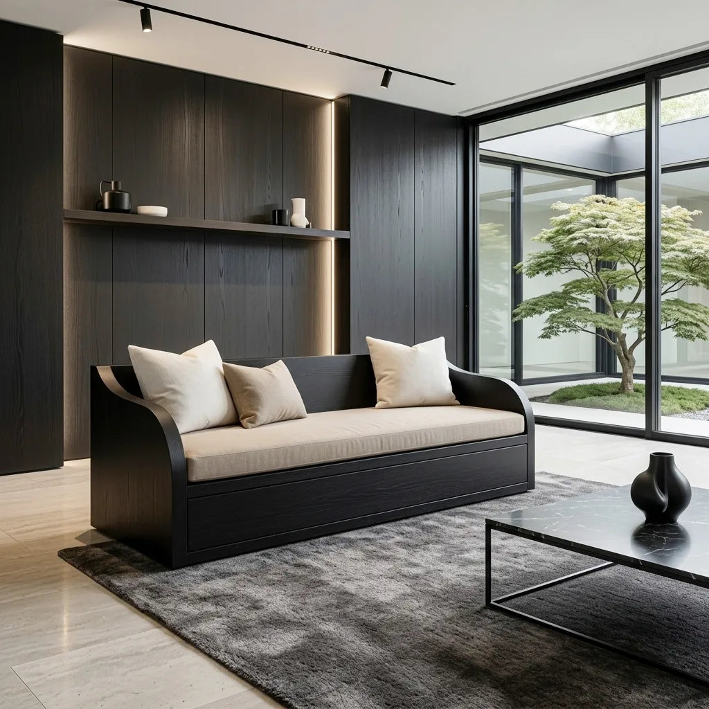 Contemporary Wooden Sofa With Long Drawer For Living Room