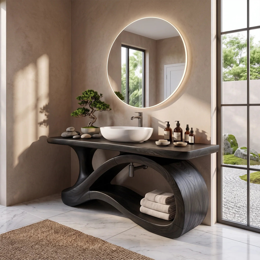 Airy Bathroom Vanity Bathroom Vanity With Sink Freestanding Bathroom Vanity Curved Base Storage For Primary Bathroom