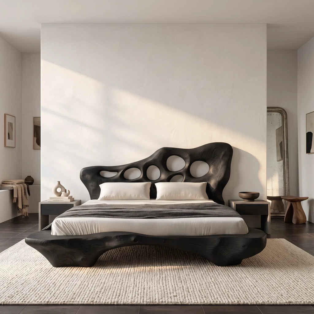 Modern Bed Frame Cutout Headboard Sculptural For Luxury Bedroom