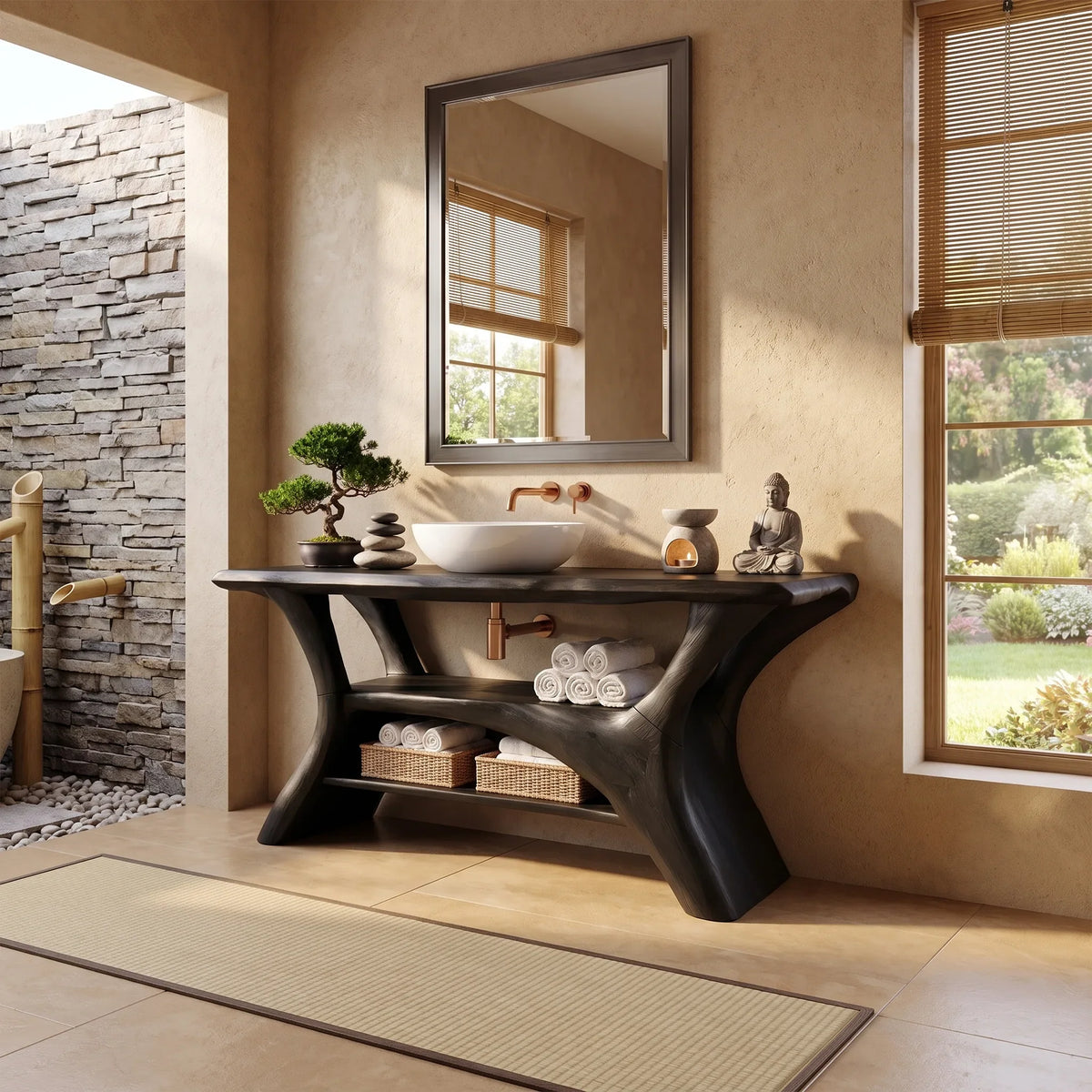 Refined Modern Bathroom Vanity Bathroom Vanity With Sink Wooden Bathroom Vanity Dual Open Shelves For Primary Bathroom
