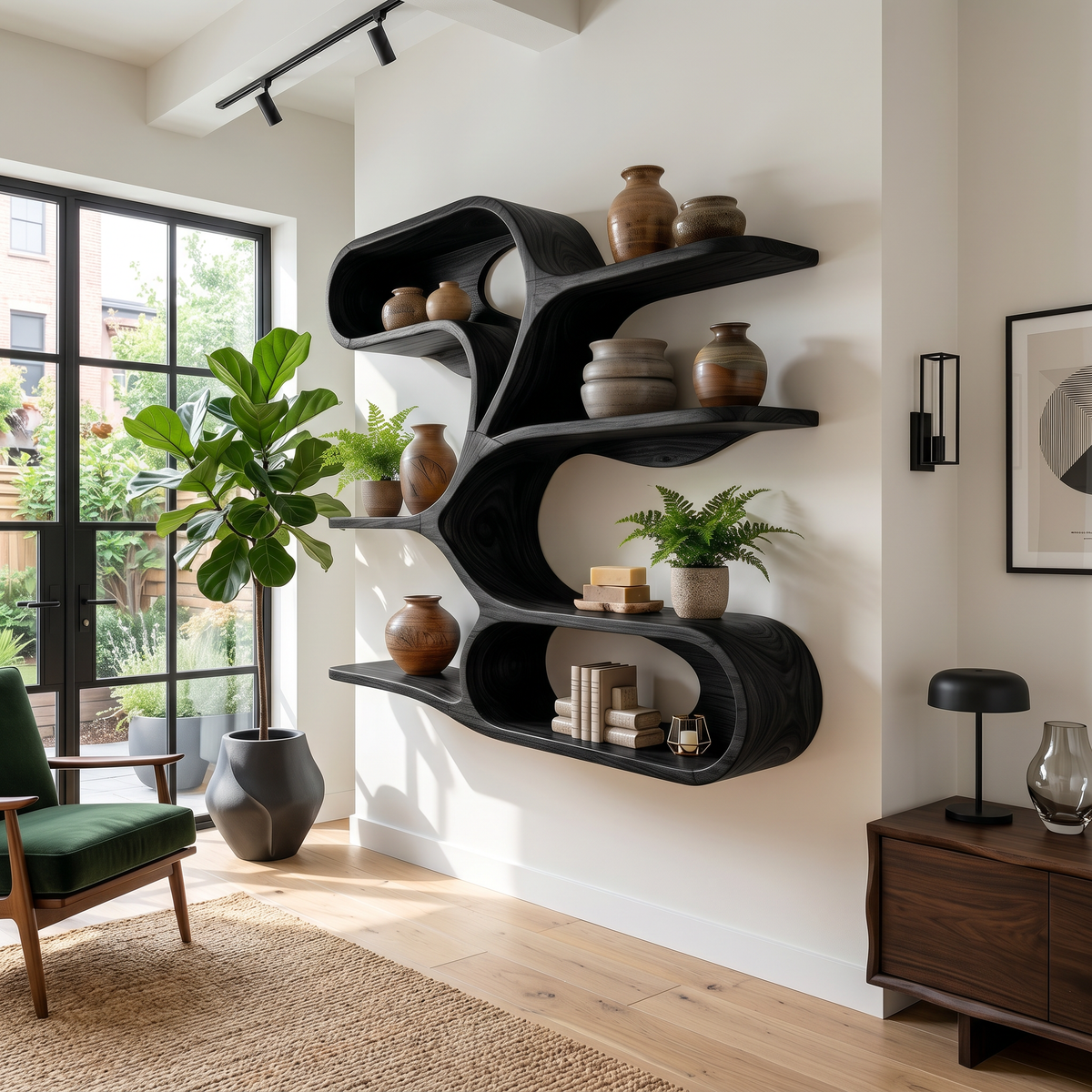 Organic Sculptural Wooden Wall Shelves For Kitchen