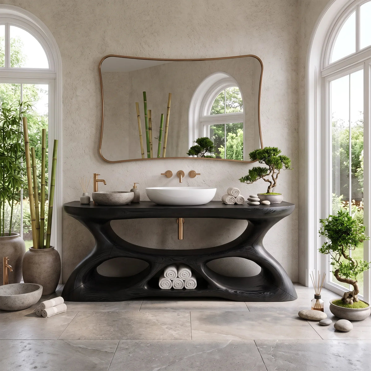 Graceful Bathroom Vanity With Sink Modern Bathroom Vanity Wooden Bathroom Vanity Sculptural Open Base For Primary Bathro