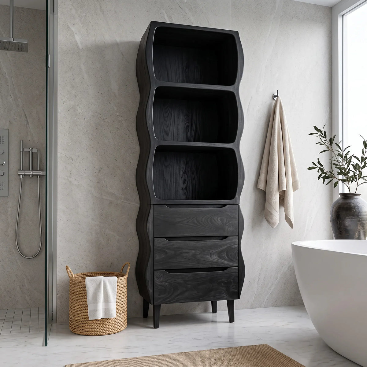 Modern Tall Bathroom Cabinet With Wavy Edges For Bathroom