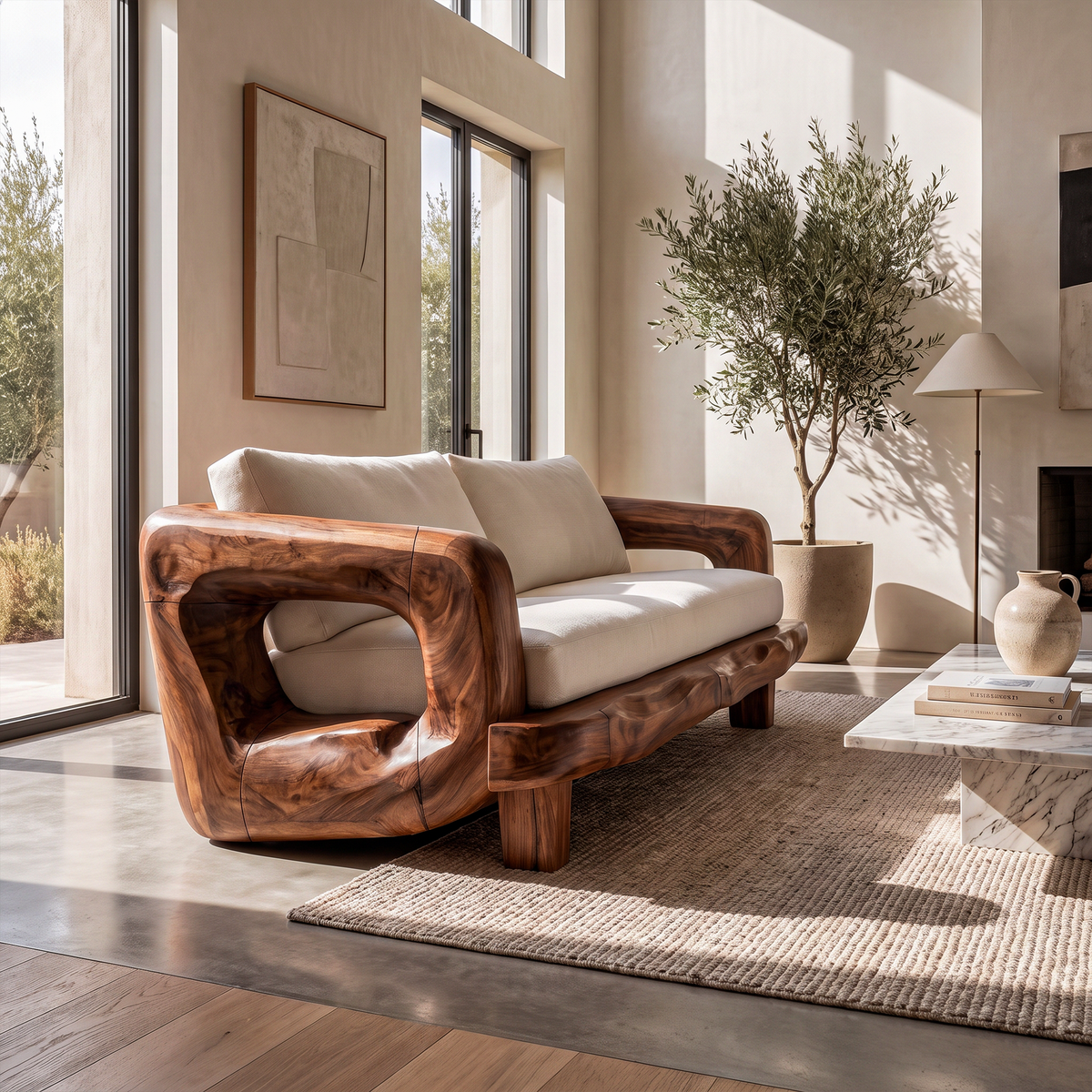 Rustic Sculptural Frame Sofa For Living Room And Lounge Area