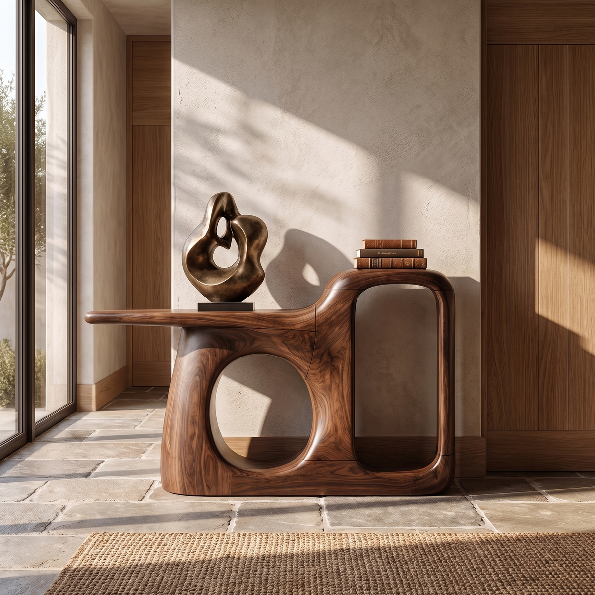 Organic Console Table With Sculptural Open Frame For Entryway