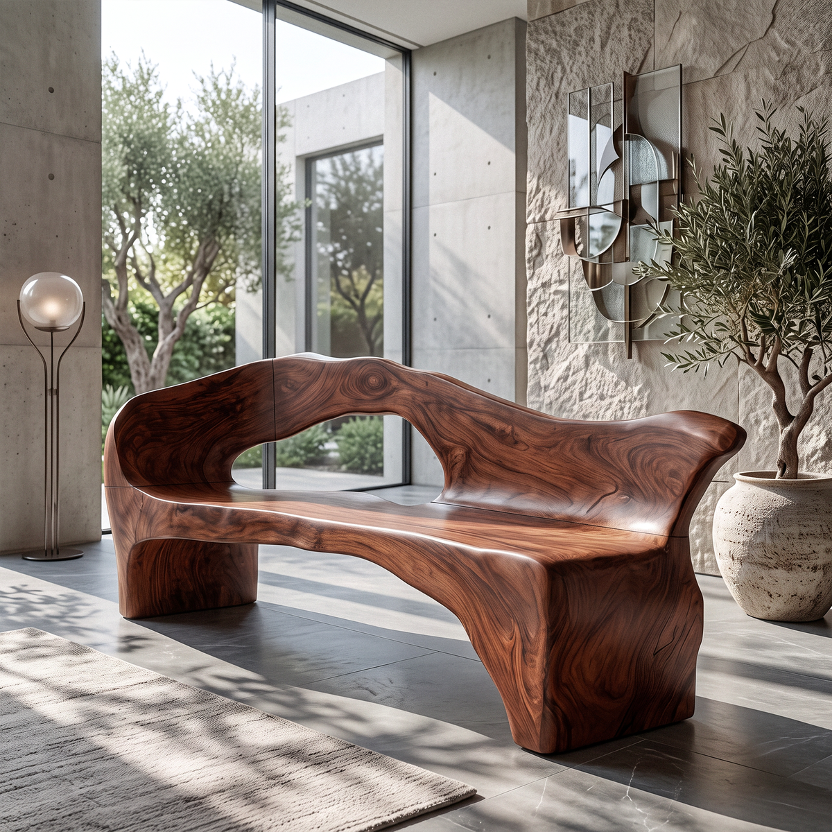 Rustic Solid Wood Bench Handcrafted Natural Wood Design For Hallway
