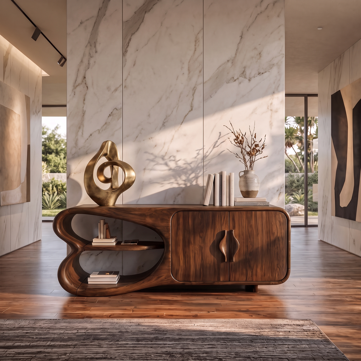 Minimalist Sideboard With Artistic Side Compartments For Living Room